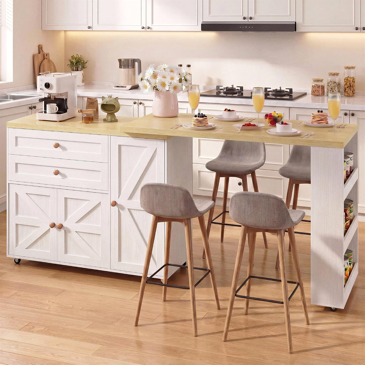 White Rolling Kitchen Island