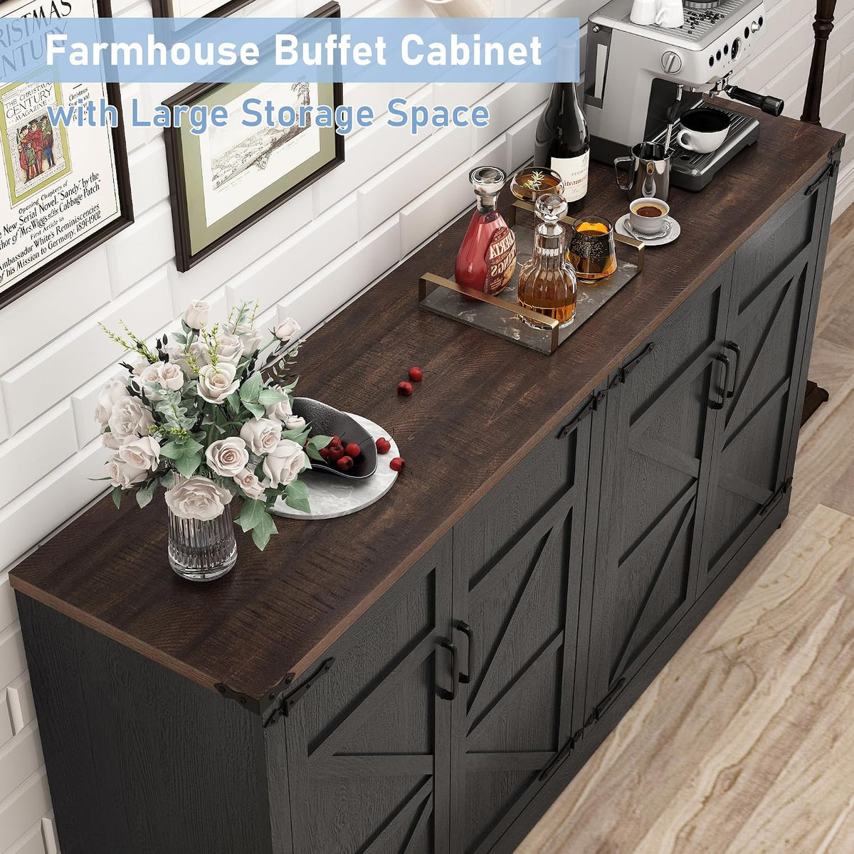 Black Farmhouse 65" Sideboard Cabinet