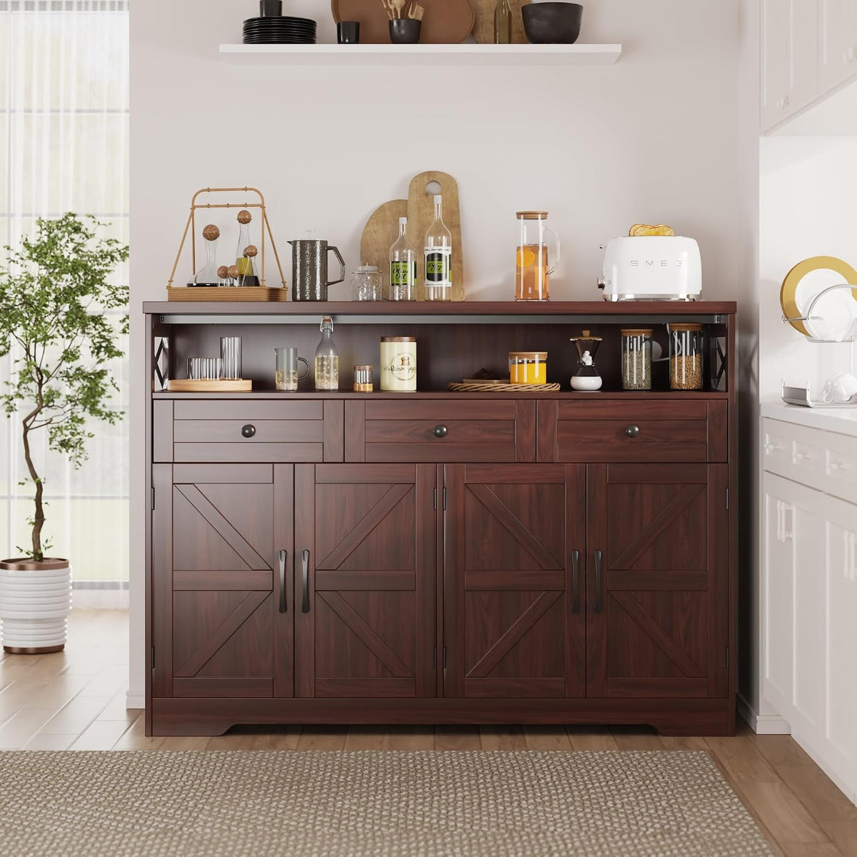 Dark Brown Farmhouse 51" Sideboard Cabinet