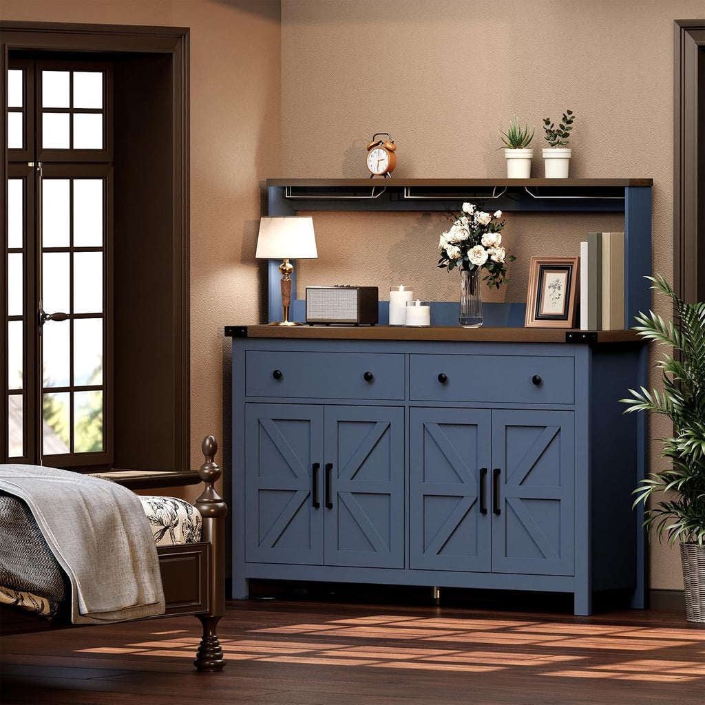 Blue Barn‑Door Coffee Bar Sideboard