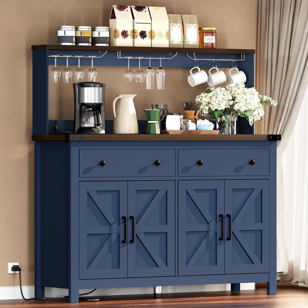 Blue Barn‑Door Coffee Bar Sideboard