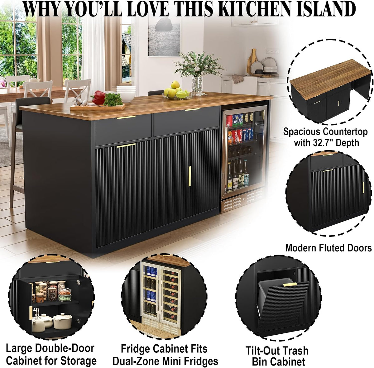 75.6" Wide Kitchen Island