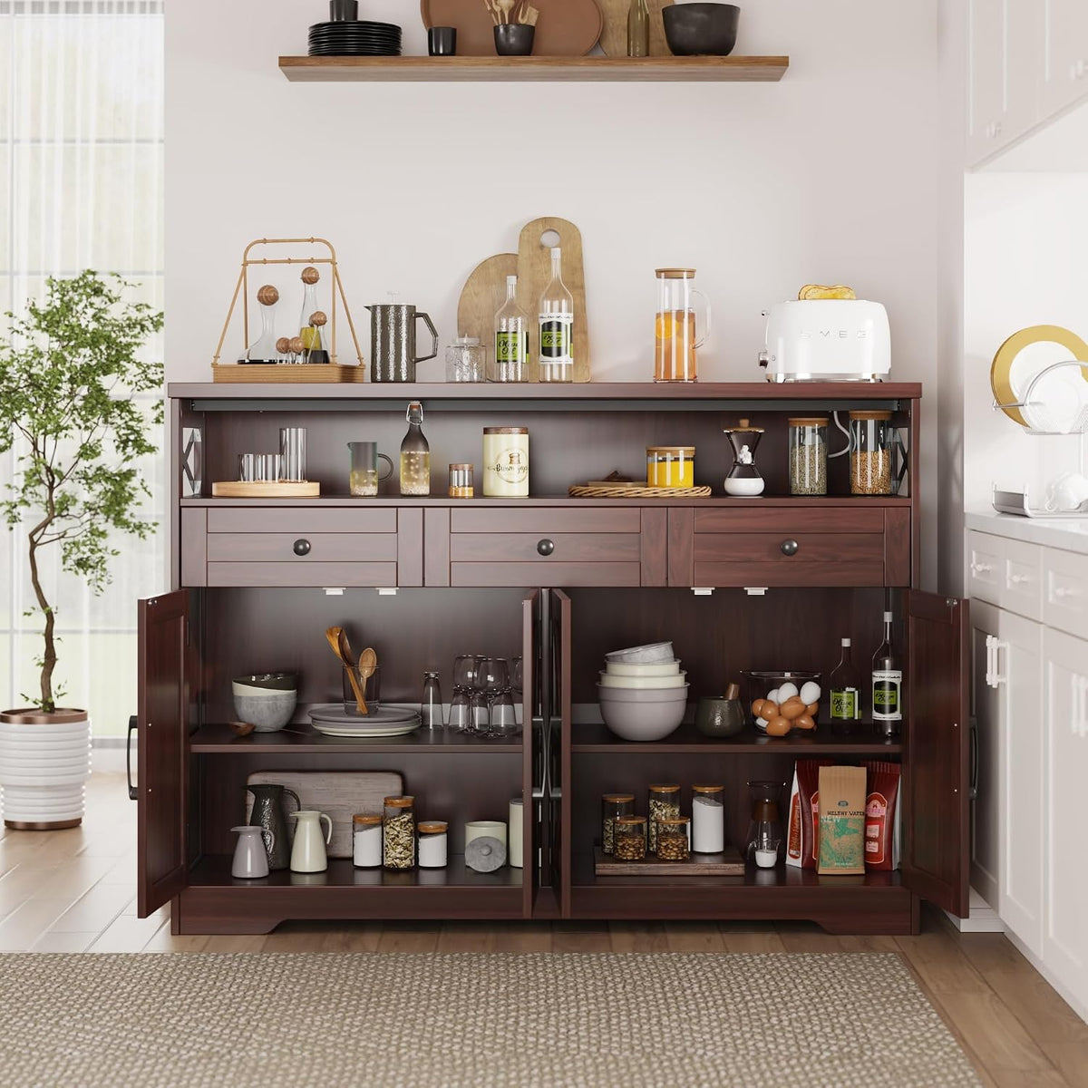 Dark Brown Farmhouse 51" Sideboard Cabinet