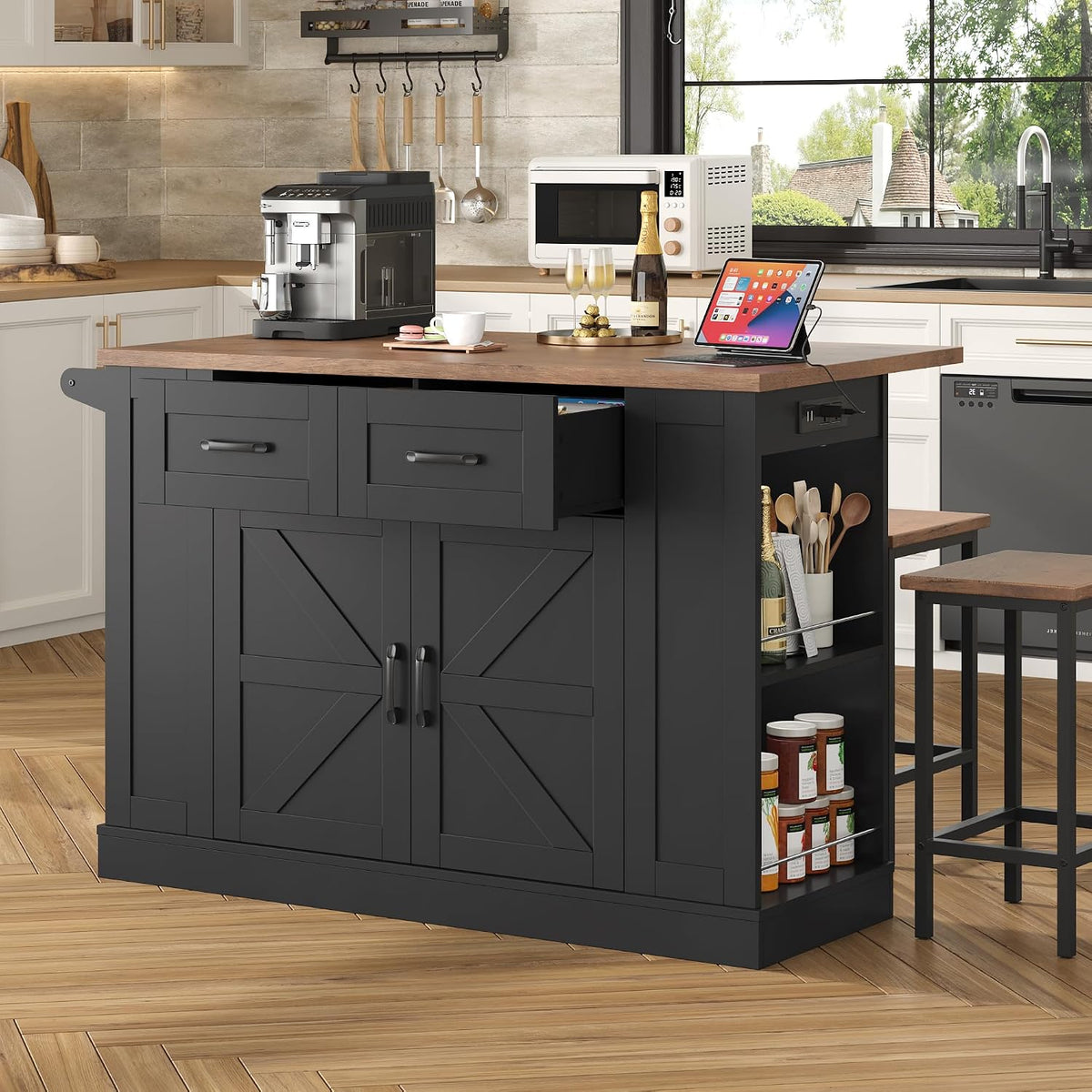 Black 51" Mobile Kitchen Island