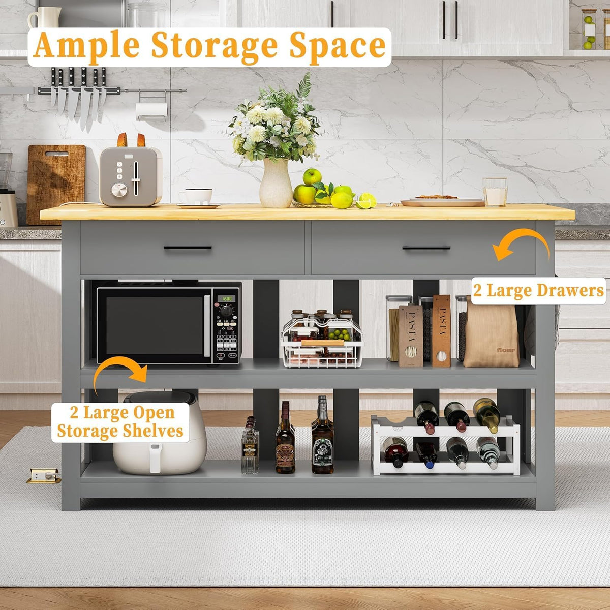 Grey 47.3" Kitchen Island