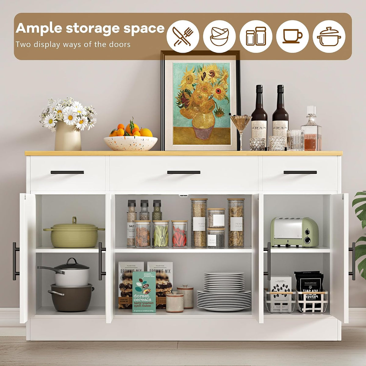 White Buffet Coffee Bar Cabinet