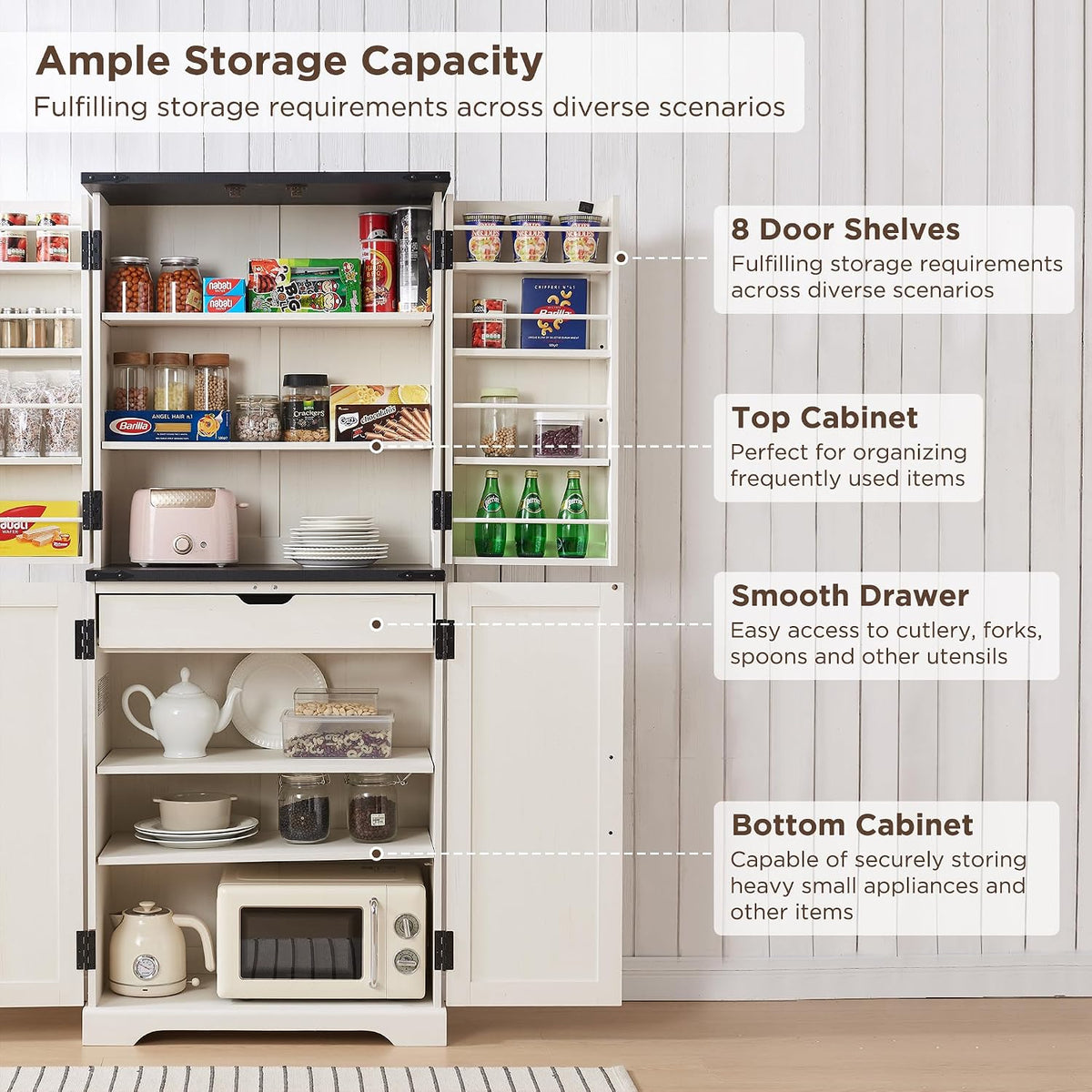 72" Tall Wooden Pantry Cabinet