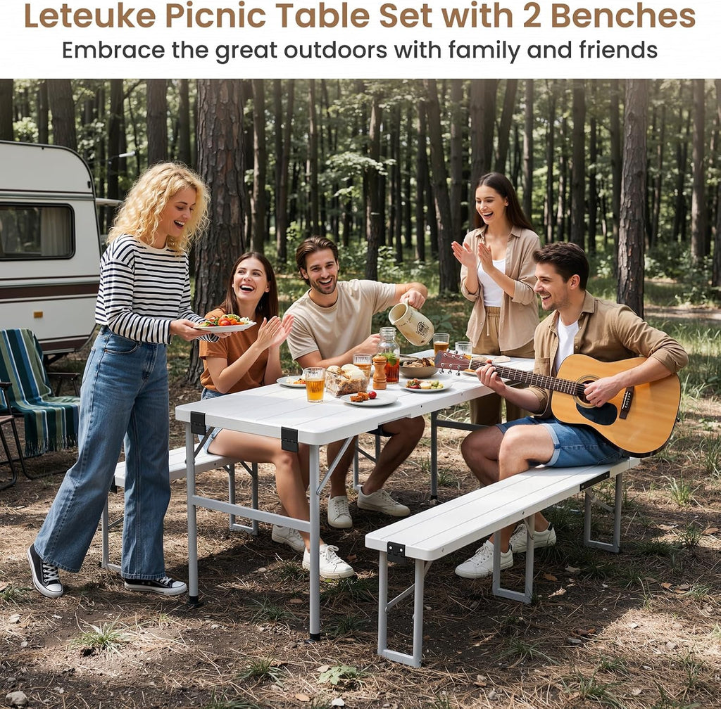 6FT 3‑Piece Picnic Table Set with 2 Benches