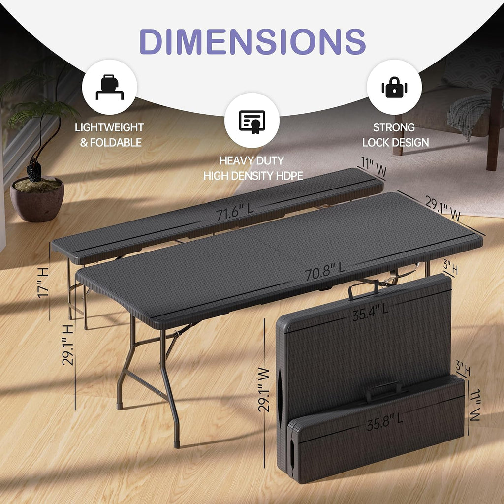 Black 6FT Folding Picnic Table Set