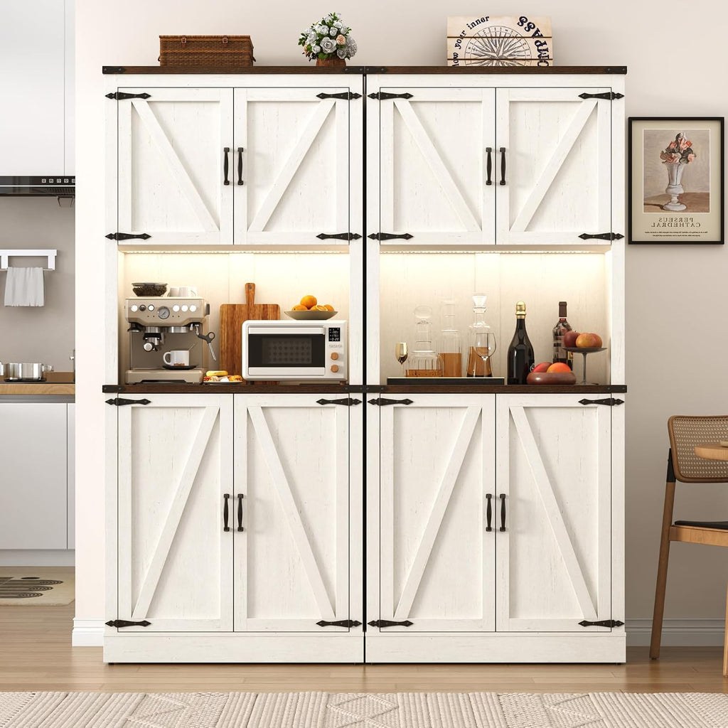 72" White LED Barn‑Door Pantry Cabinet 2‑Pack