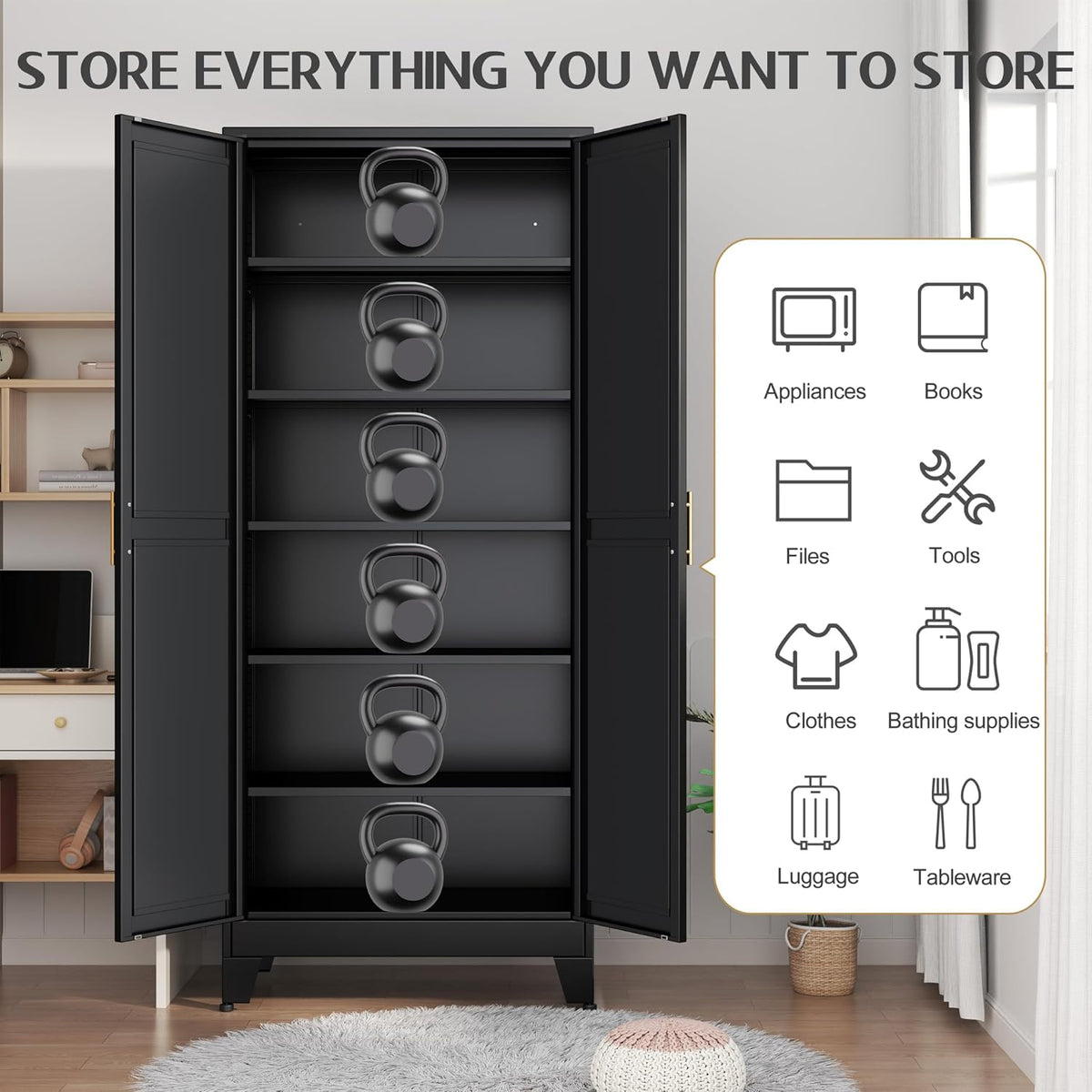 75.2" Tall 2‑Door Metal Pantry Cabinet