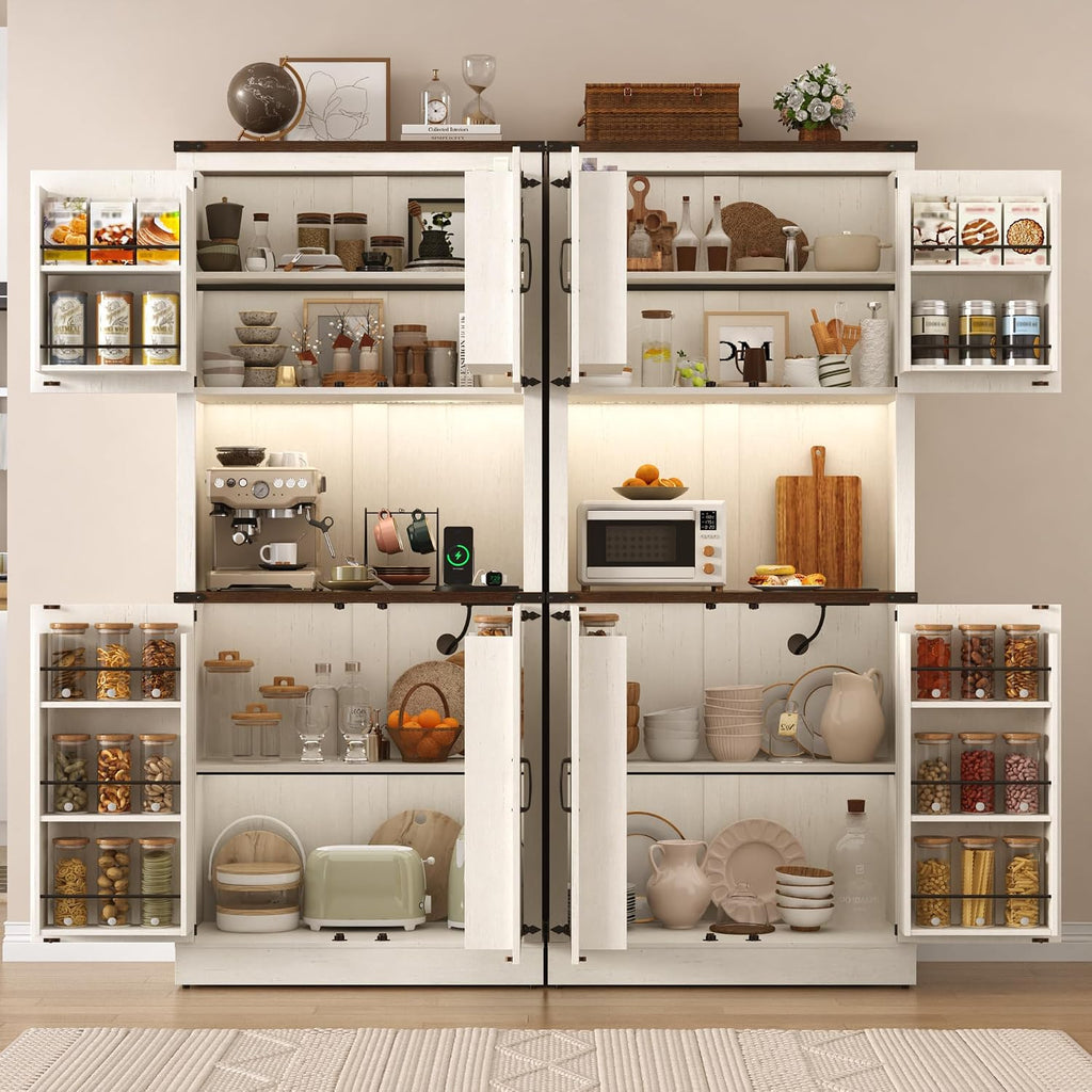 72" White LED Barn‑Door Pantry Cabinet 2‑Pack