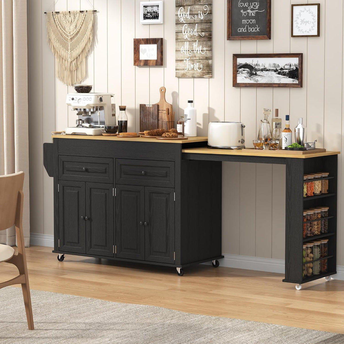 Black Extendable Mobile Kitchen Island
