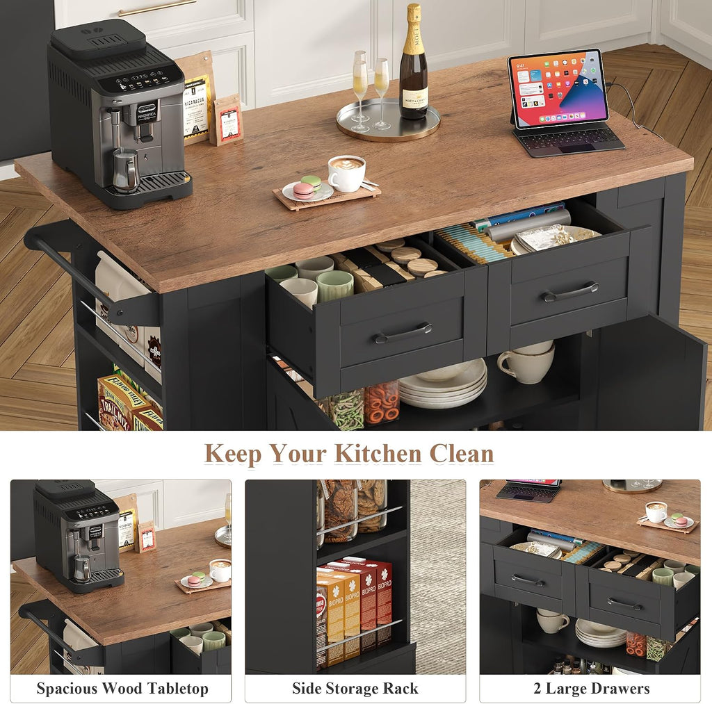 Black 51" Mobile Kitchen Island