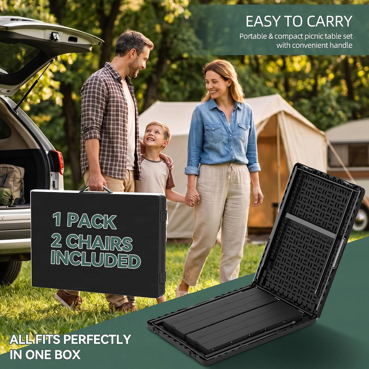 Black 6FT Portable Folding Table Set