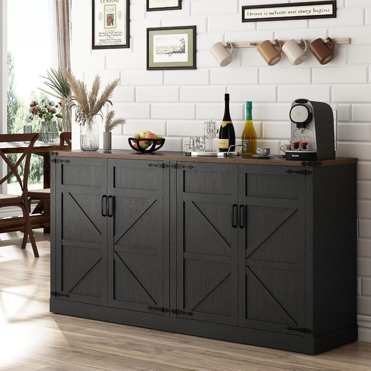 Black Farmhouse 65" Sideboard Cabinet