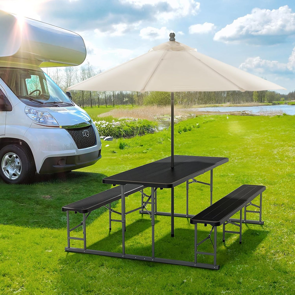Black Folding Picnic Table Set