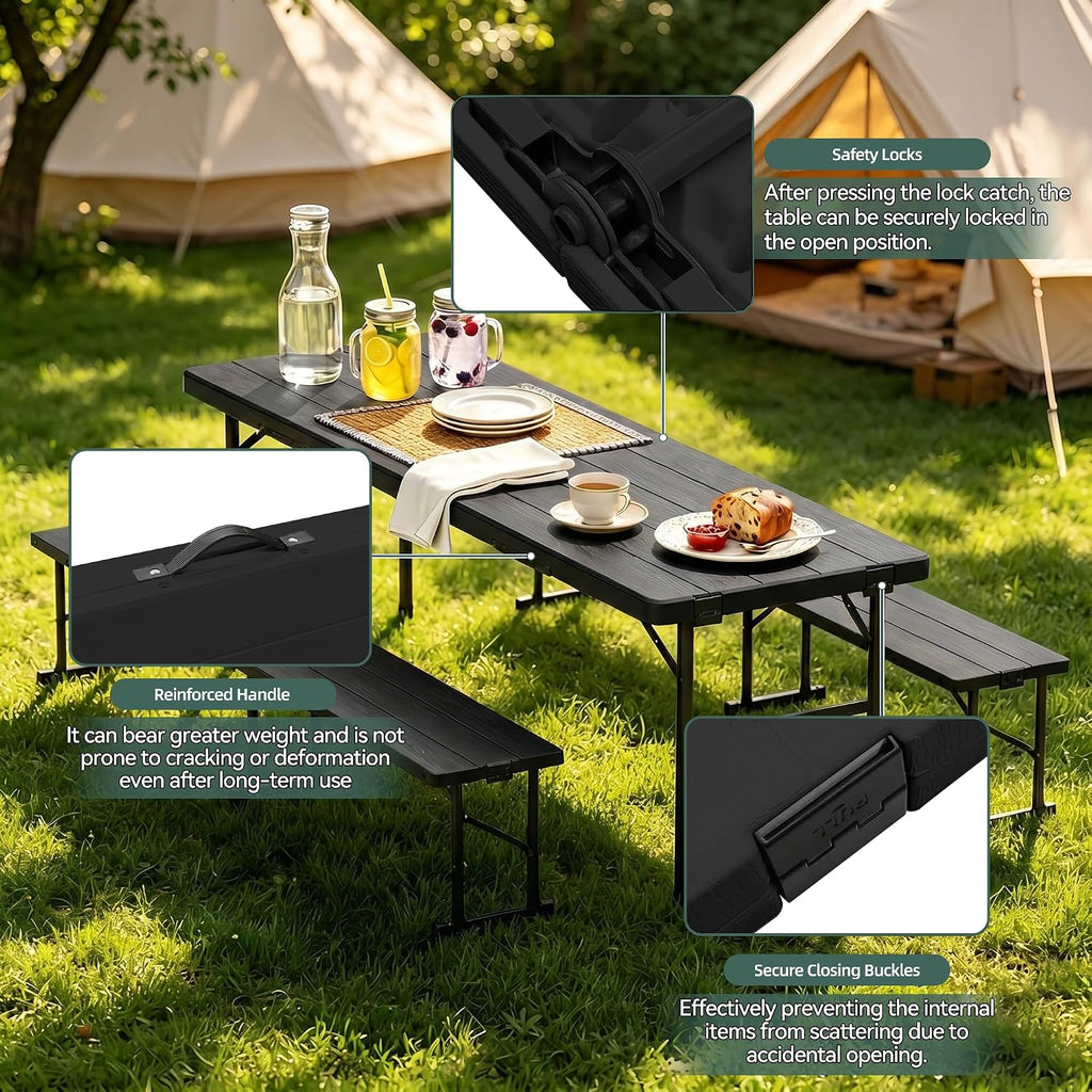 Black 6FT Portable Folding Table Set