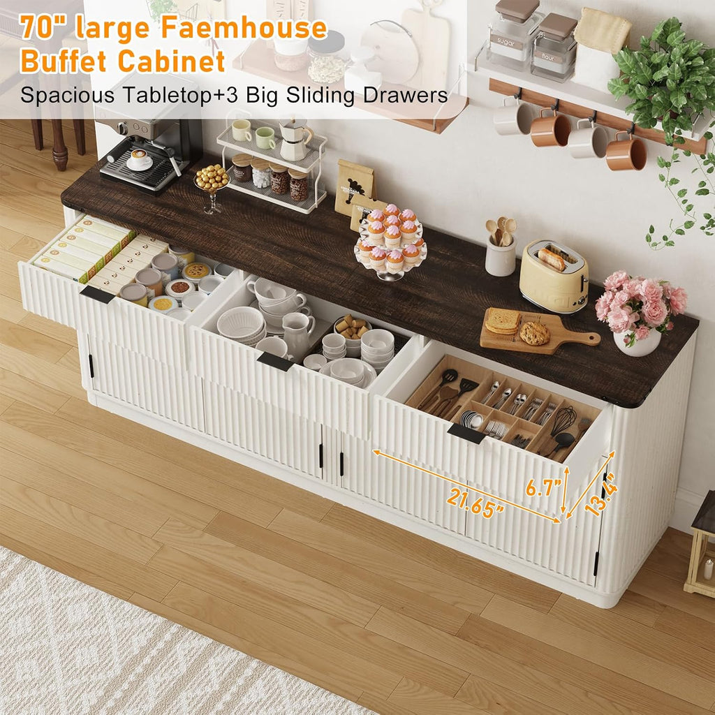 White Fluted Sideboard Cabinet