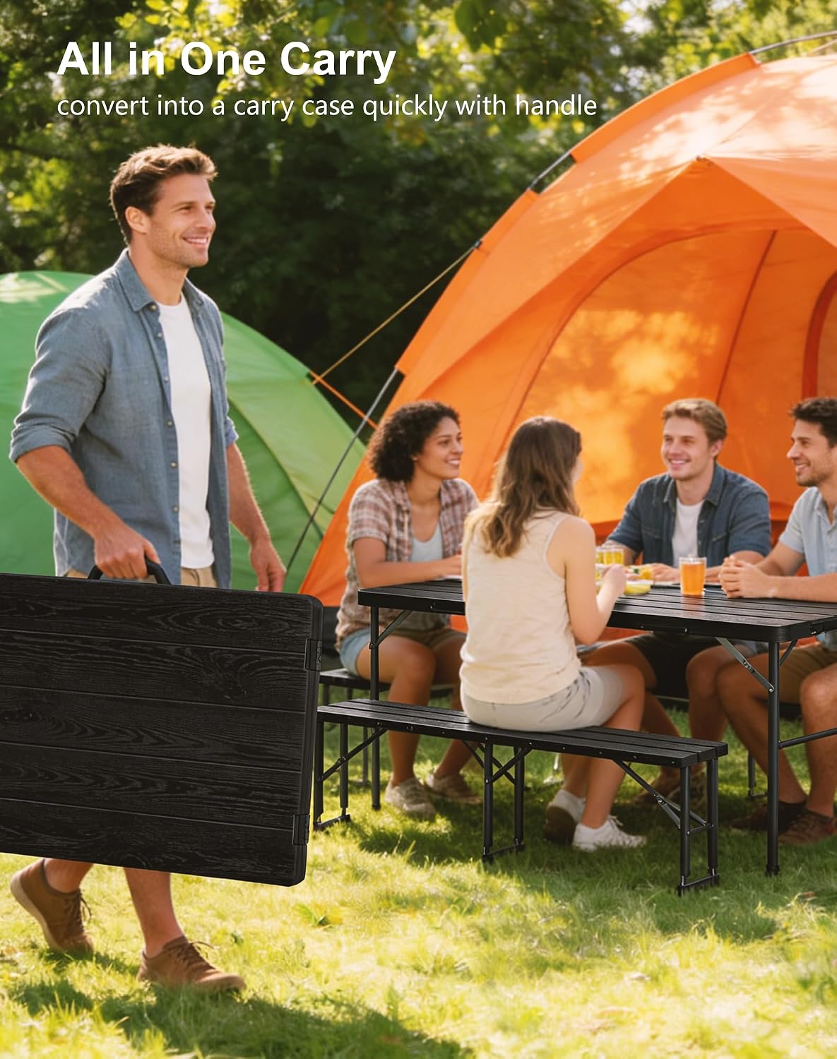 Folding Picnic Table Set with 2 Benches