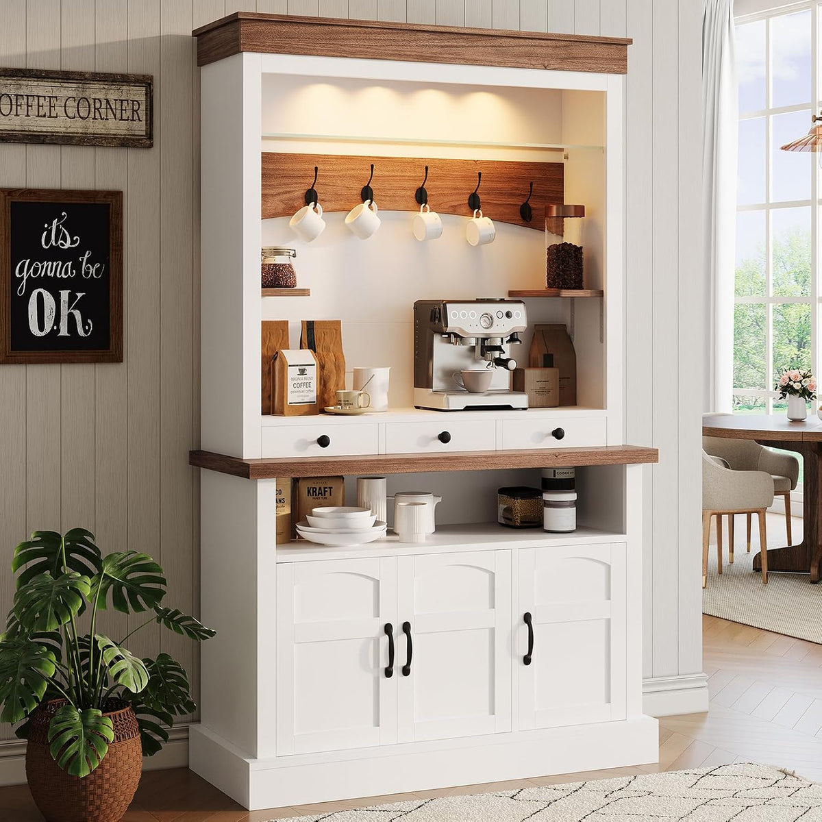 72" Farmhouse LED Coffee Bar Cabinet