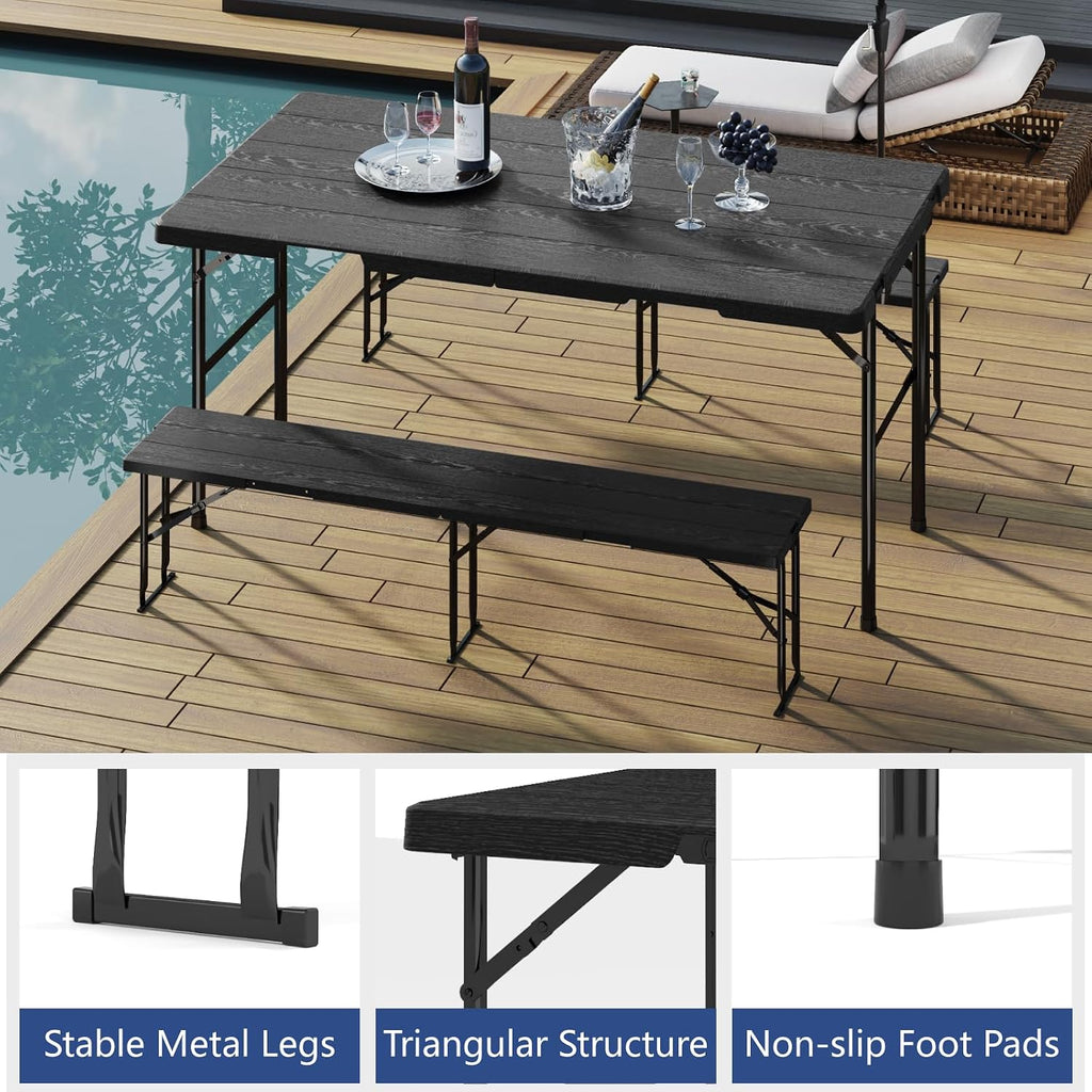 Folding Picnic Table Set with 2 Benches
