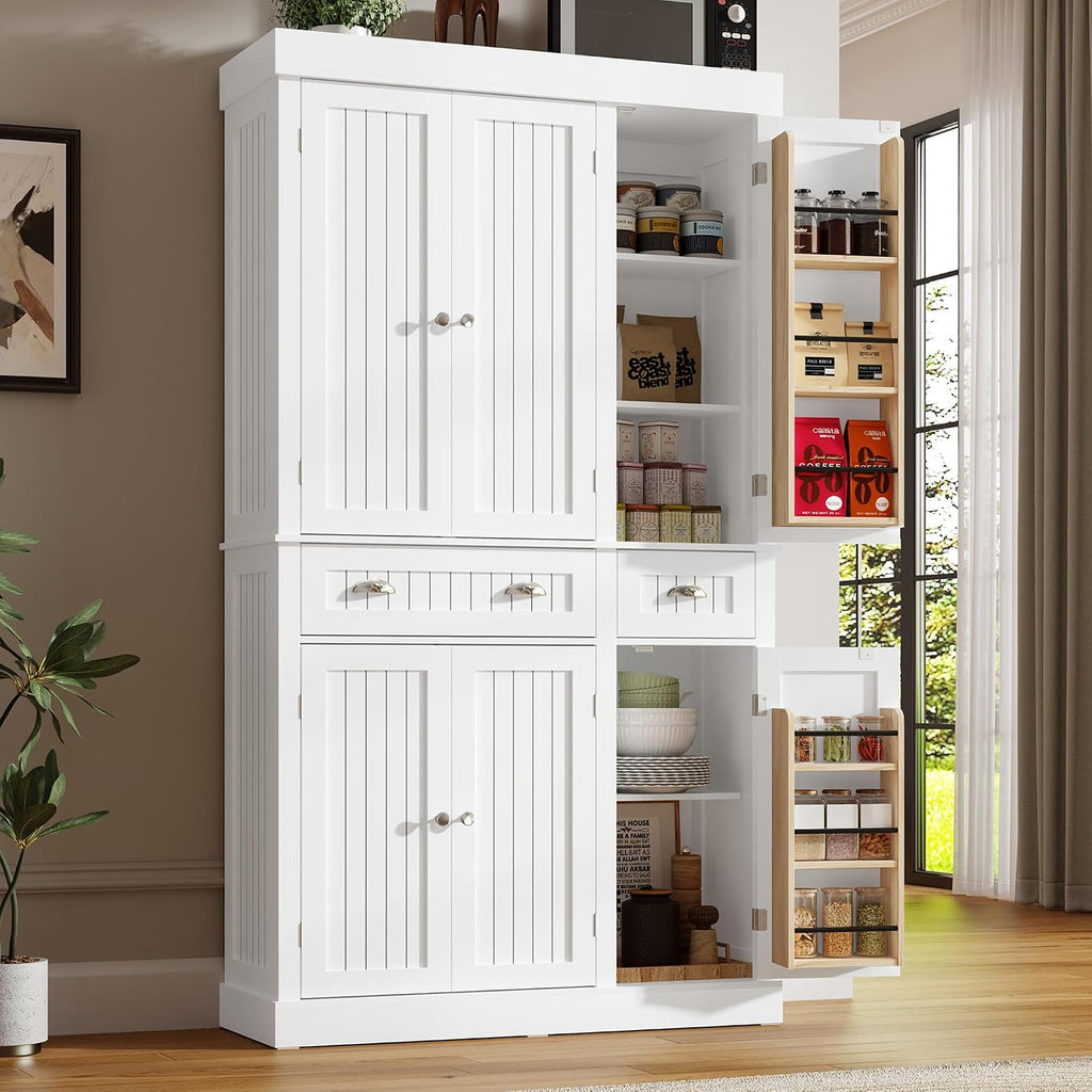 71" White Modern Hutch Pantry Cabinet