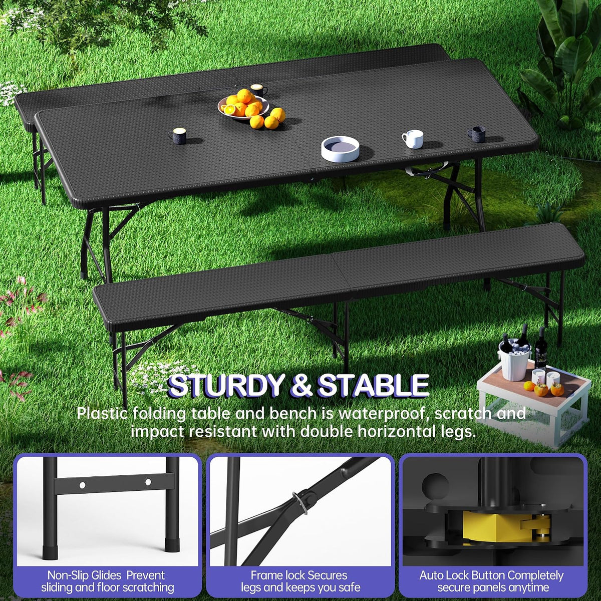 Black 6FT Folding Picnic Table Set