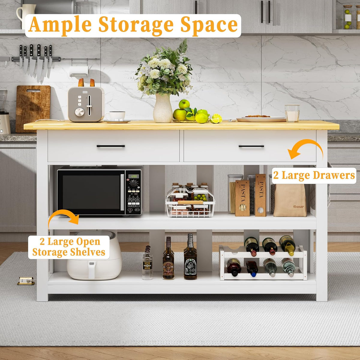 White 47.3" Kitchen Island