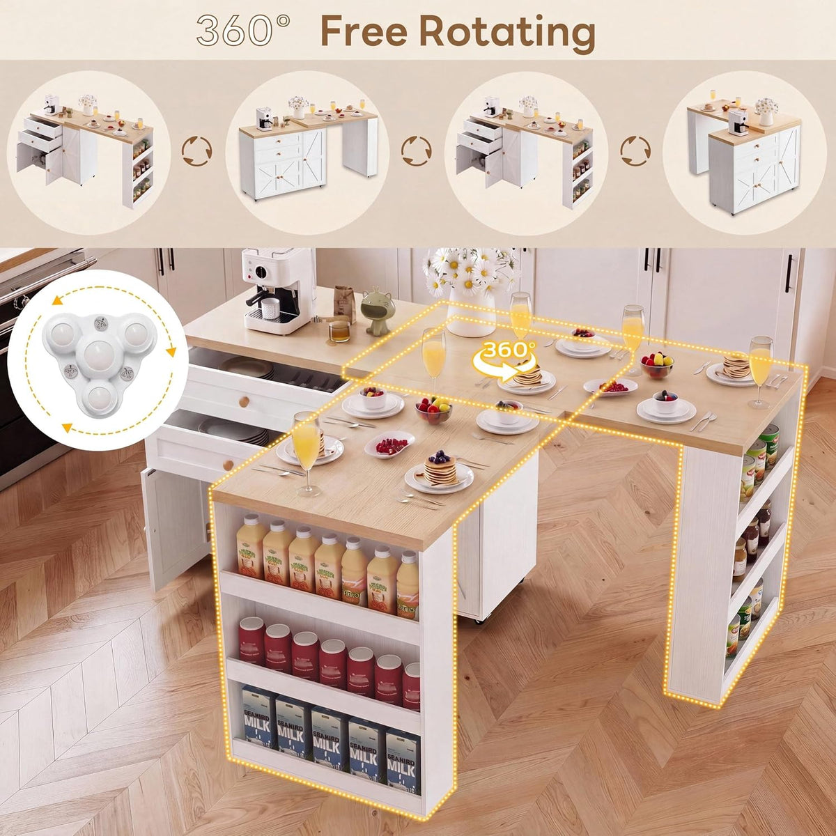White Rolling Kitchen Island