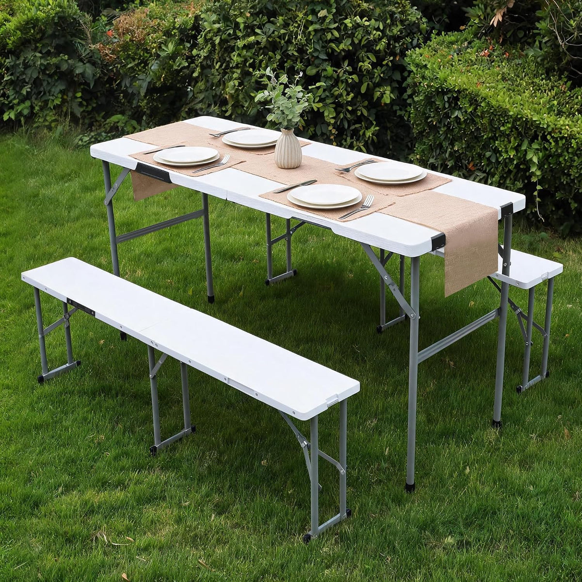 White Portable Folding Picnic Table Set