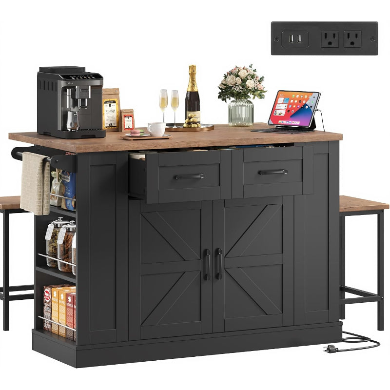 Black 51" Mobile Kitchen Island