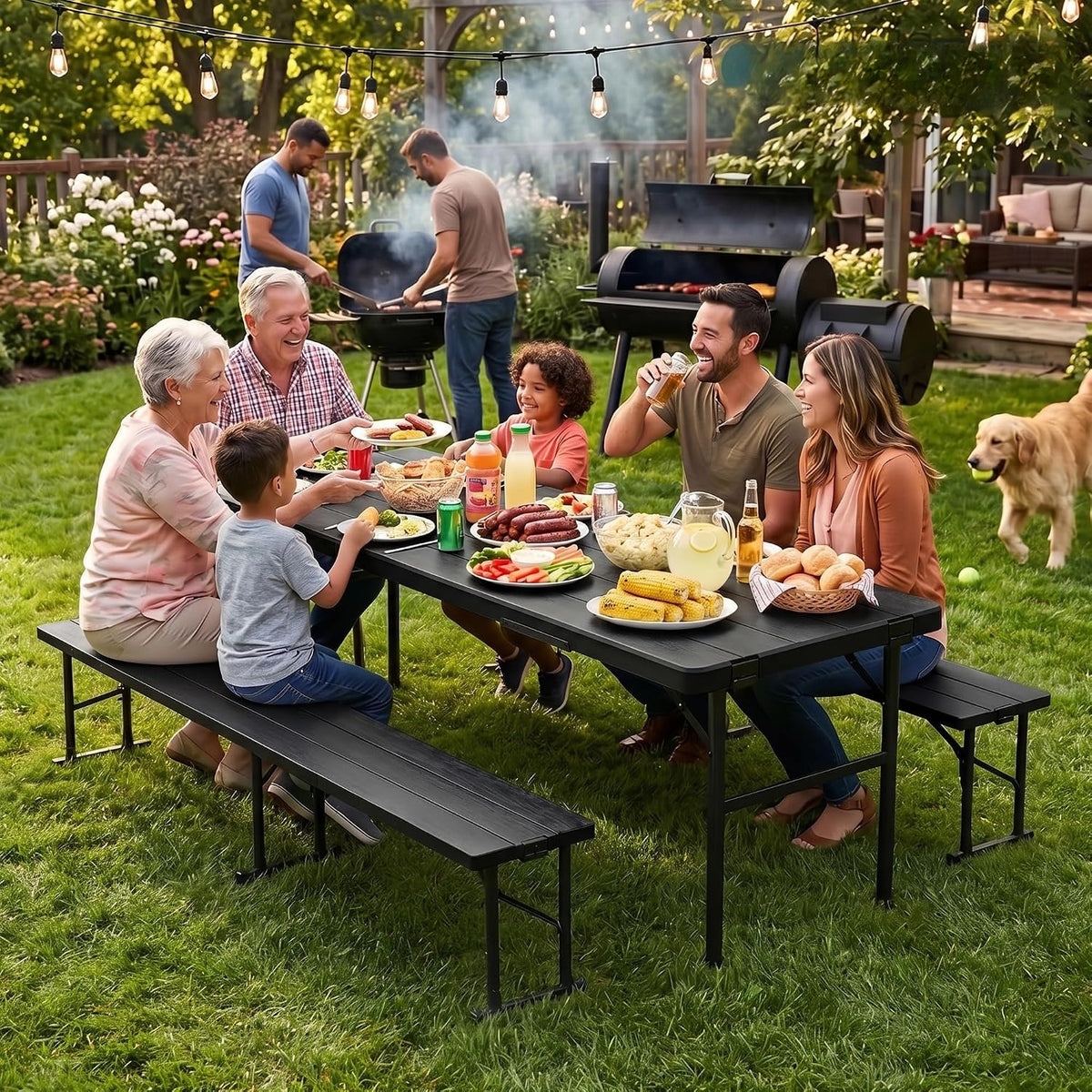 Black 6FT Portable Folding Table Set